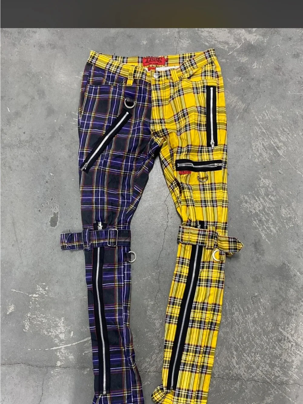 Plaid Dual-Color Kids Pants – Yellow & Purple